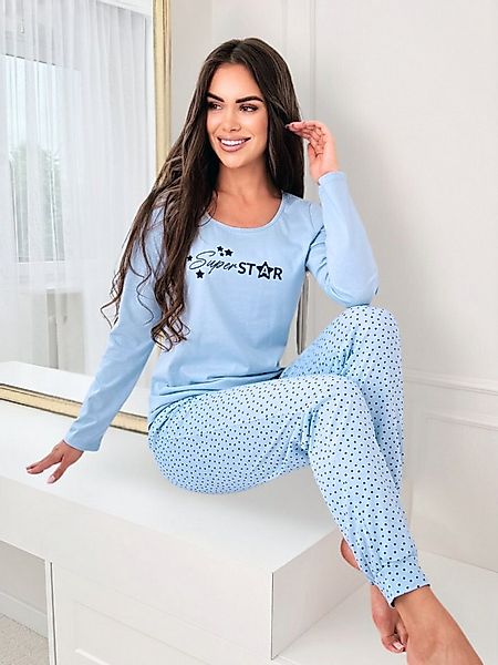 Donna Pyjama Damen Schlafanzug mit Sternchen-Druck mit Star-Motivdruck, rei günstig online kaufen