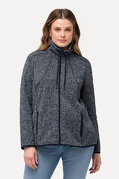 Ulla Popken Sweatjacke Strickfleece-Jacke Rauten Stehkragen günstig online kaufen