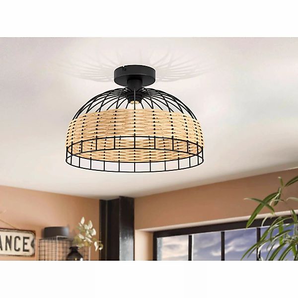 Eglo Deckenleuchte Anwick 1-flammig Schwarz-Natur E27 60 W günstig online kaufen