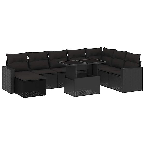 vidaXL 9-Tlg Garten-Sofagarnitur mit Kissen Schwarz Poly Rattan 3267465 günstig online kaufen