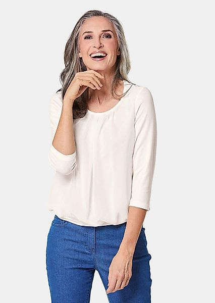 GOLDNER Kurzarmbluse Kurzgröße: Chiffon-Shirt gelb, Rundhals günstig online kaufen