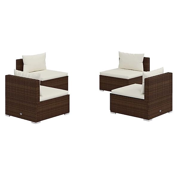 vidaXL 4-Tlg Garten-Lounge-Set mit Auflagen Poly Rattan Braun 3101530 günstig online kaufen
