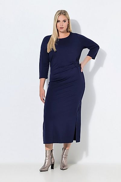 Ulla Popken Midikleid Punto-Midikleid drapiert U-Boot-Ausschnitt 3/4-Arm günstig online kaufen