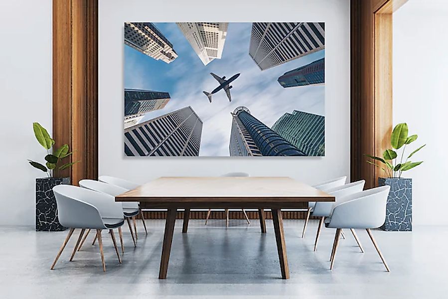 queence XXL-Wandbild »Akustikbild Flugzeug Wolkenkratzer«, Architektonische günstig online kaufen