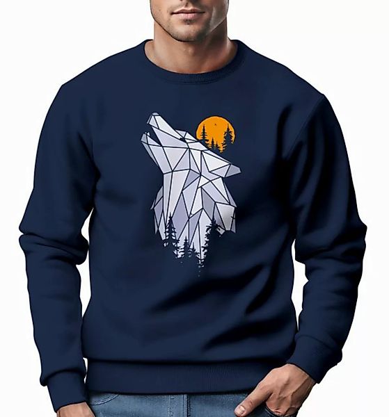 Neverless Sweatshirt Sweatshirt Herren Polygon Print Wolf Wald Outdoor Adve günstig online kaufen