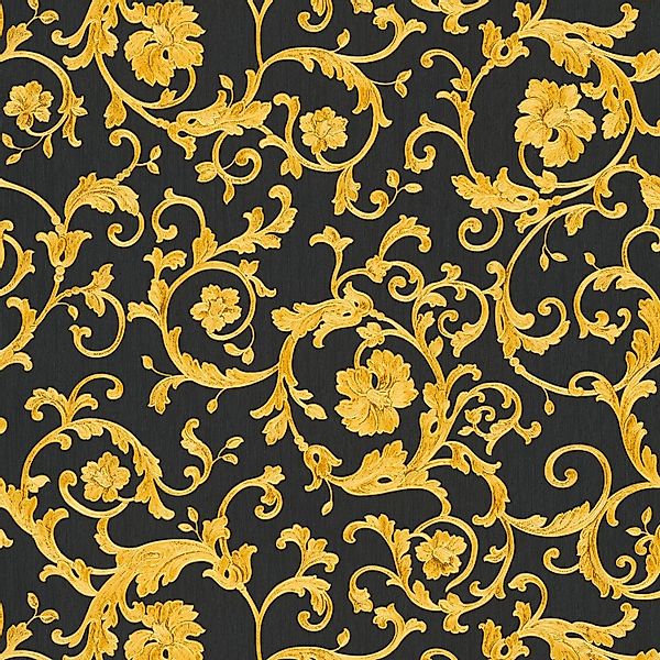 PROFHOME 343262-GU Luxus Tapete Blumen schimmernd Gold Schwarz Gelb 7,035 m günstig online kaufen