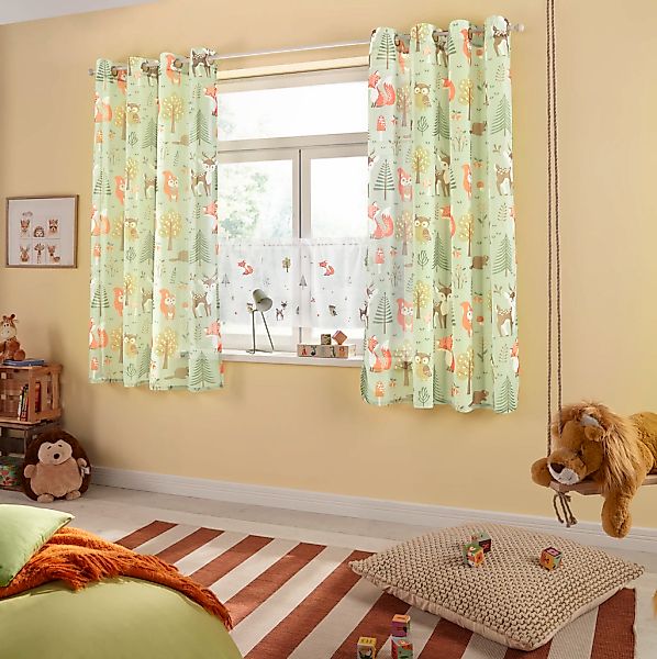 Lüttenhütt Scheibengardine "Waldtiere" Stangendurchzug 1 Stk. tlg. bestickt günstig online kaufen