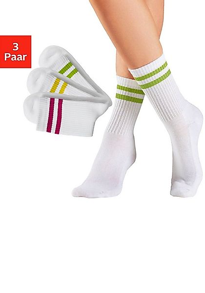 LASCANA Tennissocken (Packung, 3-Paar) mit farbigen Ringeln am Bündchen günstig online kaufen