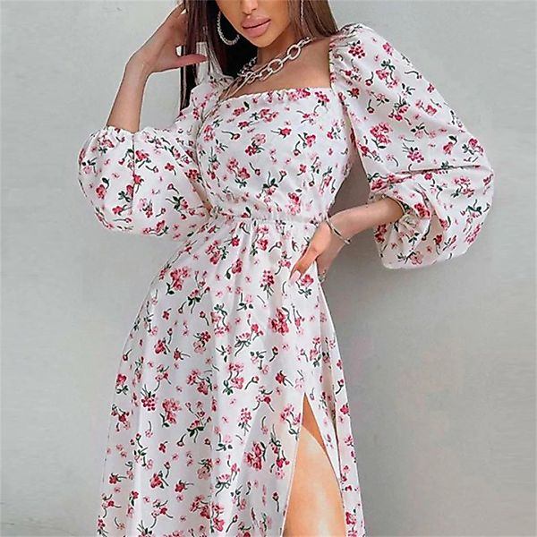 RUZU UG Dirndl Kleid für Damen mit elegant bedruckten Laternenärmeln günstig online kaufen