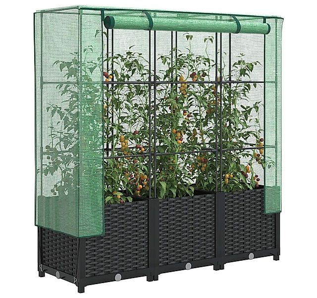 vidaXL Hochbeet, Hochbeet mit Gewächshaus-Aufsatz Rattan-Optik 120x40x138 c günstig online kaufen