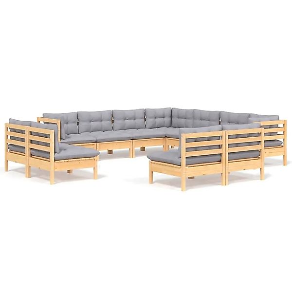 vidaXL 11-Tlg Garten-Lounge-Set mit Grauen Kissen Massivholz Kiefer 3096862 günstig online kaufen