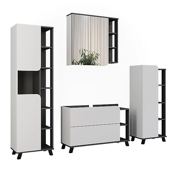 Vicco Badmöbel-Set Karen Anthrazit/Weiß 4 Teile Opt 2 günstig online kaufen