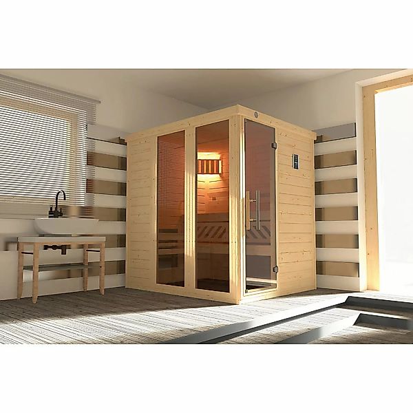 Weka Massivholzelementsauna Kemi Panorama 1 Sparset 7,5 kW OS Glastür/Fenst günstig online kaufen