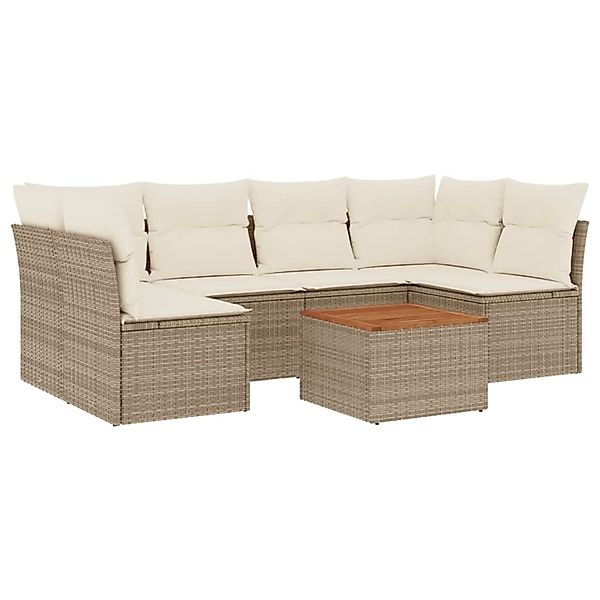 vidaXL 7-Tlg Garten-Sofagarnitur mit Kissen Beige Poly Rattan 3223559 günstig online kaufen