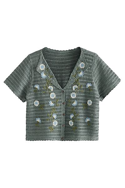 Next Strickpullover Geknöpfte Bluse, Blumenstickerei und günstig online kaufen