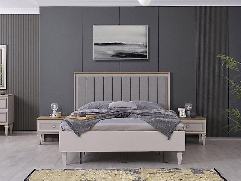 Xlmoebel Bett Doppelbett Schlafzimmer Set mit Nachttischen in Grau aus Holz günstig online kaufen