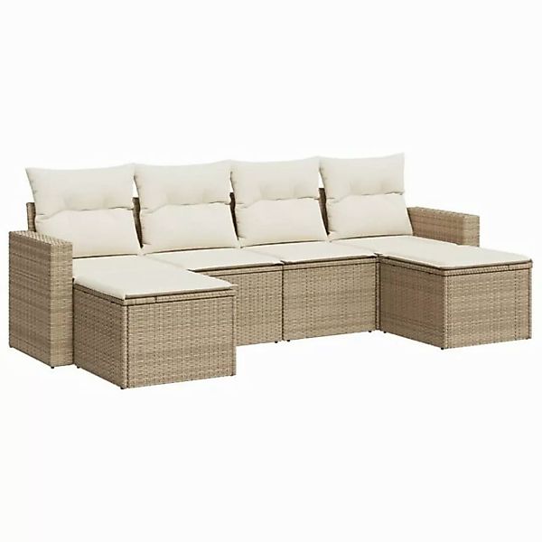 vidaXL Sofaelement 6-tlg. Garten-Sofagarnitur mit Kissen Beige Poly Rattan günstig online kaufen