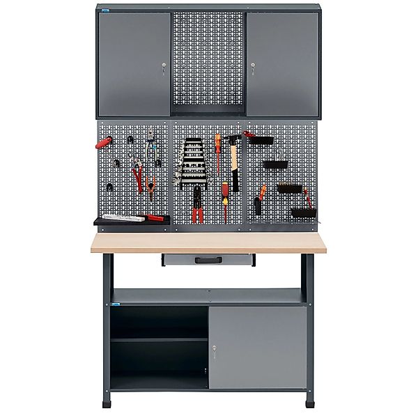 Küpper Werkbank-Spar-Set 3-Türig 204 x 120 x 60 cm Hellgrau-Anthrazitgrau günstig online kaufen