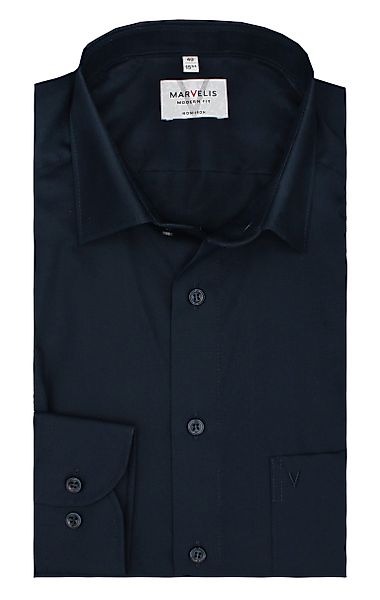 MARVELIS Businesshemd Dunkelblau, Modern Fit, Bügelfrei, günstig online kaufen