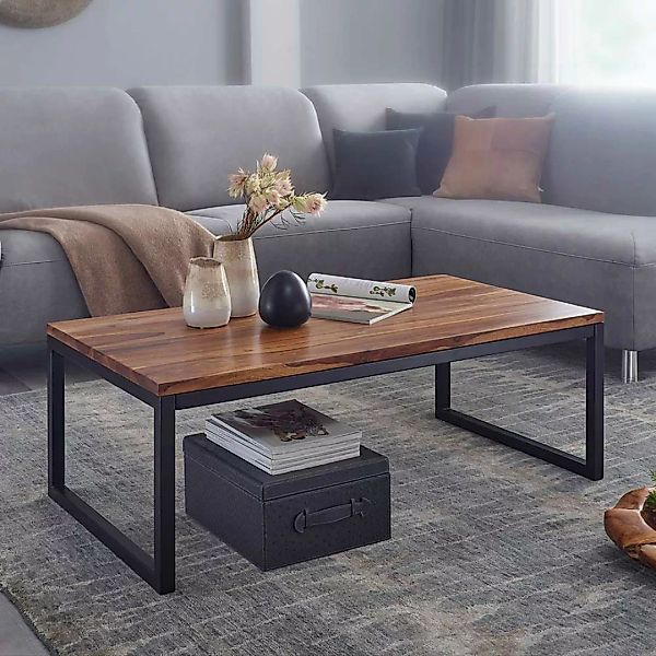 Sofa Tisch Industriestil aus Sheesham Massivholz Bügelgestell günstig online kaufen