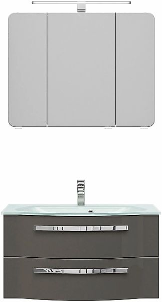 Saphir Badmöbel-Set "Serie 4005, vormontiert, Glaswaschbecken, Spiegelschra günstig online kaufen