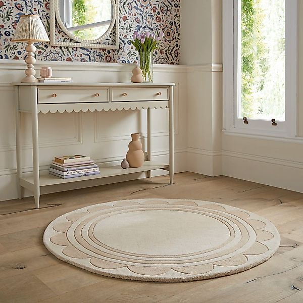 FLAIR RUGS Wollteppich "Lois rund" Lois Wollteppich mit Jakobsmuschelbordür günstig online kaufen