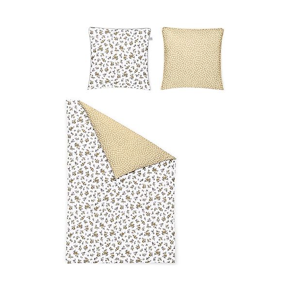 Irisette Mako Satin Bettwäsche Crown 8455-40 Blumen Creme Gold 155x220 günstig online kaufen