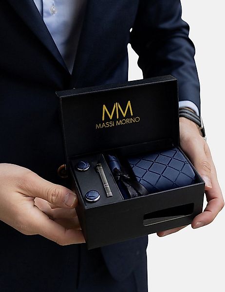 Massi Morino Krawatte (1-St) mit Einstecktuch, Manschettenknöpfen und Krawa günstig online kaufen