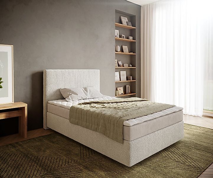 DELIFE Boxspringbett Dream-Well, Bouclé Creme-Weiß 120x200 günstig online kaufen