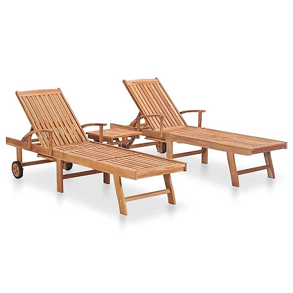 VidaXL Sonnenliegen 2 Stk. mit Tisch Massivholz Teak günstig online kaufen