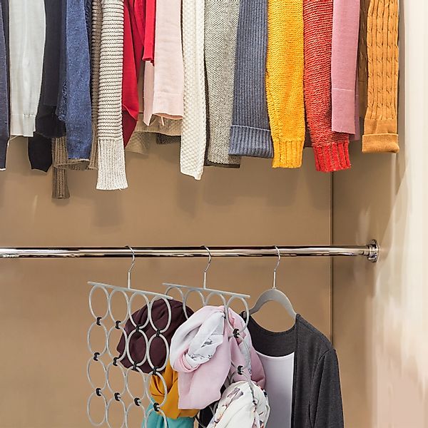 relaxdays Kleiderbügel Schalhalter faltbar, Grau günstig online kaufen