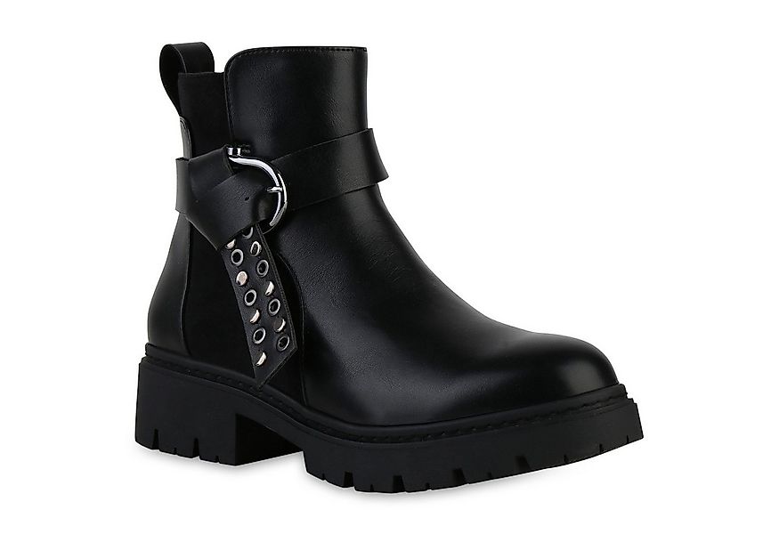 VAN HILL 841474 Bikerboots Damen Biker Boots Stiefeletten Schnallen Ösen Ni günstig online kaufen