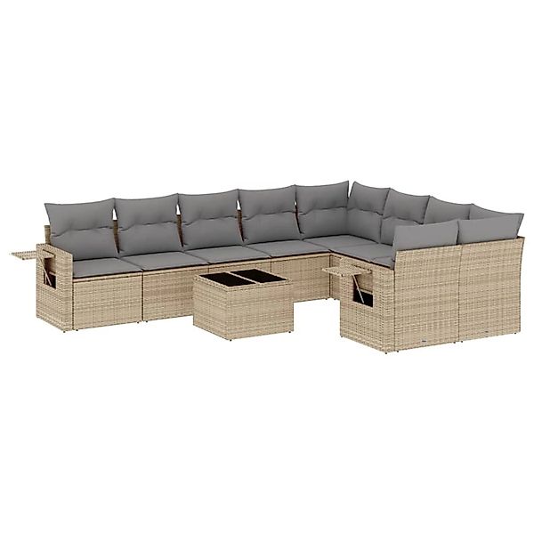 vidaXL 10-Tlg Garten-Sofagarnitur mit Kissen Beige Poly Rattan 3220648 günstig online kaufen