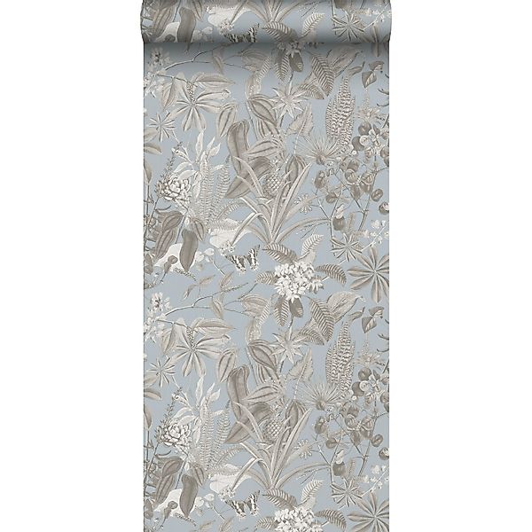 Sanders & Sanders Tapete Tropische Blätter Und Blüten Graublau 53 Cm X 10 M günstig online kaufen