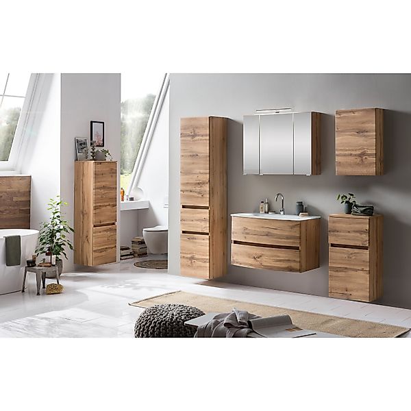 Held Möbel 2-tlg. Waschtisch-Set Salerno 80 cm Wotaneiche, weißes Glasbecke günstig online kaufen