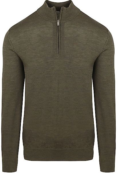 Profuomo Half Zip Pullover Merinowolle Olivgrün - Größe M günstig online kaufen