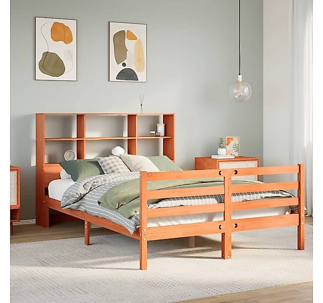 vidaXL Bett, Massivholzbett mit Regal ohne Matratze Wachsbraun 120x200 cm günstig online kaufen