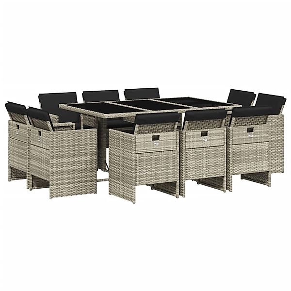 vidaXL 11-Tlg Garten-Essgruppe mit Kissen Hellgrau Poly Rattan 3277798 günstig online kaufen