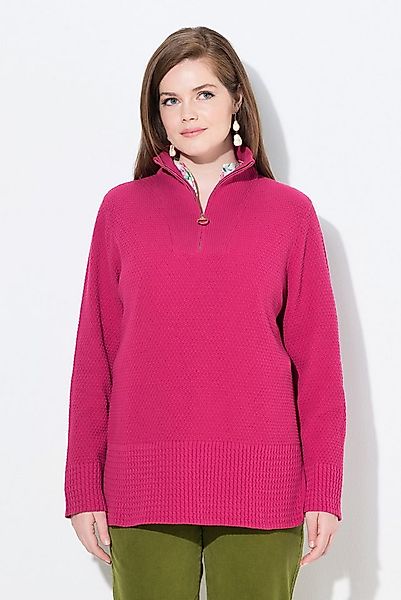 Ulla Popken Strickpullover Strick-Troyer Stehkragen Zipper Langarm günstig online kaufen
