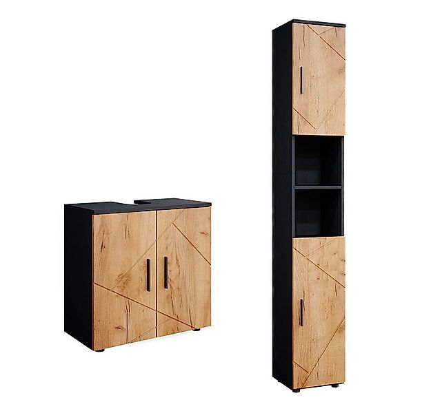 Vicco Badmöbel-Set Irma, Goldkraft Eiche/Anthrazit/Goldkraft Eiche, 2 Teile günstig online kaufen