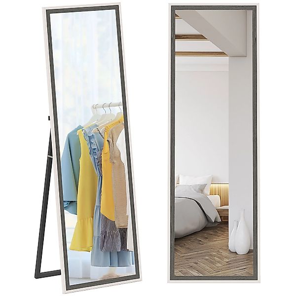 HOMCOM Ganzkörperspiegel Glas MDF 53,3L x 2,5B x 162,6H cm Weiß+Grau günstig online kaufen