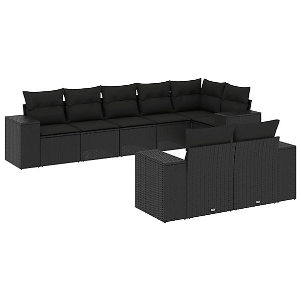 vidaXL 8-Tlg Garten-Sofagarnitur mit Kissen Schwarz Poly Rattan 3222814 günstig online kaufen