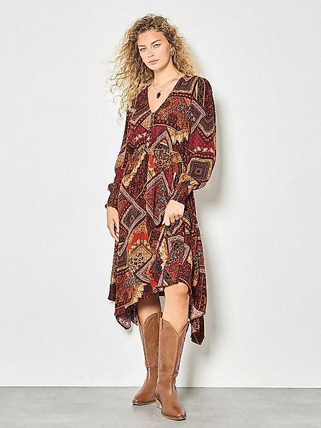 Apricot Druckkleid Midikleid mit asymmetrischem Saum günstig online kaufen