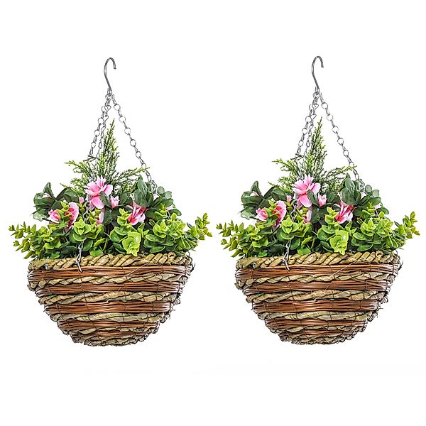 Outsunny Set 2 Künstliche Lisianthus-Pflanzen mit Korb und Haken, Kunststof günstig online kaufen