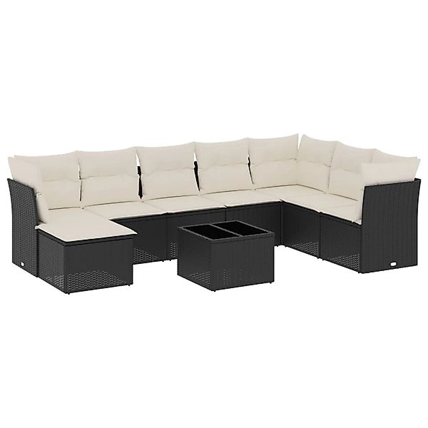 vidaXL 9-Tlg Garten-Sofagarnitur mit Kissen Schwarz Poly Rattan 3249895 günstig online kaufen