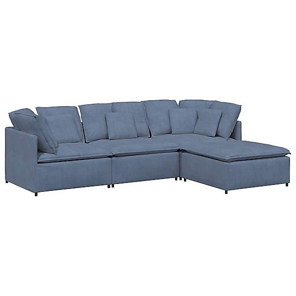 vidaXL Sofa Modulares Sofa mit Fußhocker Kissen Cordstoff Blau günstig online kaufen