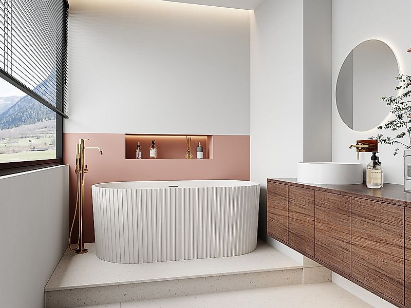 Freistehende Badewanne - gerippt - Acryl - Weiß matt - 230 L - 170 x 80 x 5 günstig online kaufen