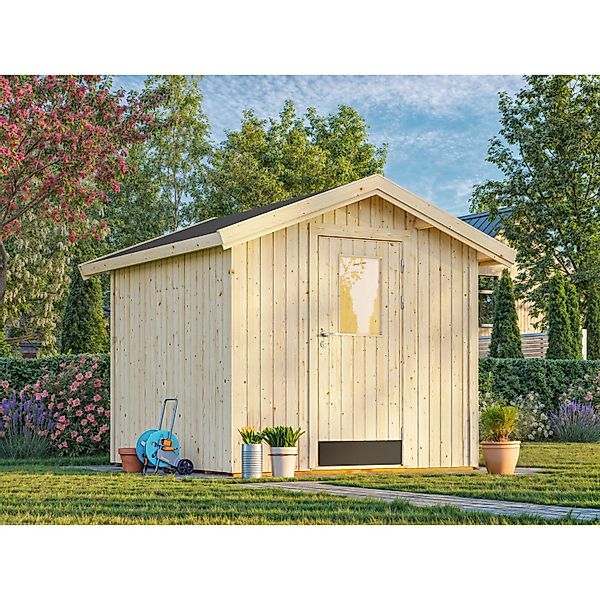 Palmako Gerätehaus Lucas 233 x 239 cm Lackiert Hellgrau FSC® günstig online kaufen