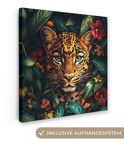 OneMillionCanvasses® Leinwandbild Leopard - Natur - Blumen - Dschungel, Fot günstig online kaufen