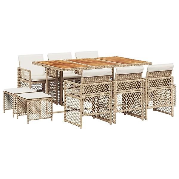 vidaXL 11-Tlg Garten-Essgruppe mit Kissen Beige Poly Rattan 3210796 günstig online kaufen
